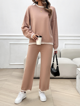 Women's Fashion Casual Contrast Color Sweater Pants Set