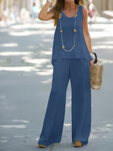 Women's Casual Solid Color Tops Wide Leg Pants Set