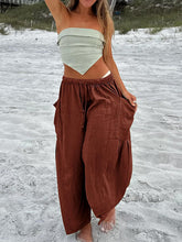 Women's elastic waist pleated high waist wide leg pants loose casual pants