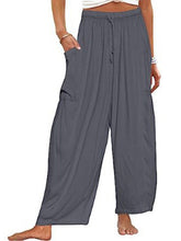 Women's elastic waist pleated high waist wide leg pants loose casual pants