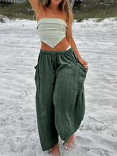 Women's elastic waist pleated high waist wide leg pants loose casual pants