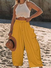 Women's elastic waist pleated high waist wide leg pants loose casual pants