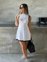 New Women's Knitted Mini Dress Fashion Round Neck Ruffle A-Line Dress