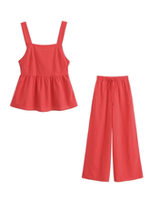 Women's casual fashion red sleeveless top and pants two-piece suit