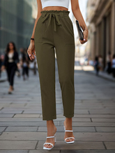 New solid color lace-up elastic waist trousers simple temperament commuter tapered trousers