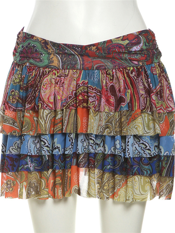 New women's personalized colorful printed pleated sexy hip-hugging short skirt