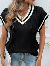 Women's Loose Casual V-Neck Contrast Color Vest Sweater