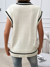 Women's Loose Casual V-Neck Contrast Color Vest Sweater