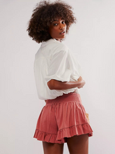 Ruffled Low Rise Embroidered Ruffle Pocket Shorts