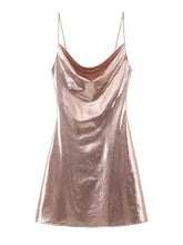 Low-cut backless metallic suspender dress