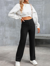 New Women's Casual High Waist Button Straight Leg Pants