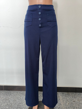 New Women's Casual High Waist Button Straight Leg Pants