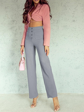 New Women's Casual High Waist Button Straight Leg Pants