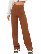 New Women's Casual High Waist Button Straight Leg Pants