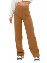 New Women's Casual High Waist Button Straight Leg Pants