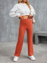 New Women's Casual High Waist Button Straight Leg Pants