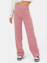 New Women's Casual High Waist Button Straight Leg Pants