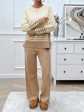 Casual Loose Clashing Color Straight Pants Sweater Set