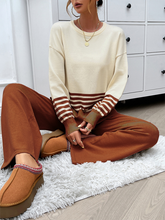 Casual Loose Clashing Color Straight Pants Sweater Set