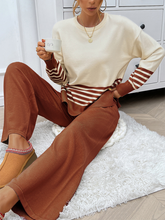 Casual Loose Clashing Color Straight Pants Sweater Set