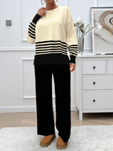 Casual Loose Clashing Color Straight Pants Sweater Set