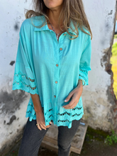 Women's Lace Flared Sleeve Hollow Button Shirt