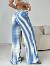 Women's new casual striped solid color rubber band drawstring straight leg pants