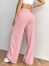 Women's new casual striped solid color rubber band drawstring straight leg pants