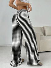 Women's new casual striped solid color rubber band drawstring straight leg pants