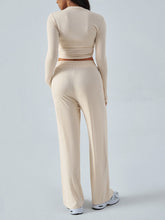 Women's Crew Neck Long Sleeve Top Wide Leg Pants Set