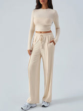 Women's Crew Neck Long Sleeve Top Wide Leg Pants Set