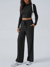 Women's Crew Neck Long Sleeve Top Wide Leg Pants Set