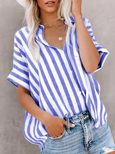 Women's Two-tone Striped Cardigan Short Sleeve Shirt