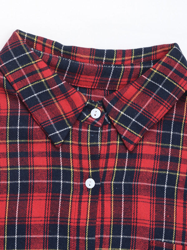 Women's Retro Casual Plaid Check Cardigan Shirt Jacket