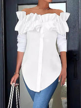 Simple solid color one-shoulder ruffled shirt top