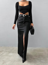 Women's Slit Solid Color High Waist Simple Leather Slim Skirt