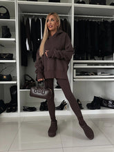 Women's casual loose solid color hooded sweatshirt suit