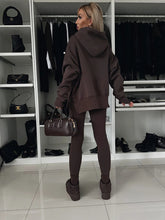 Women's casual loose solid color hooded sweatshirt suit