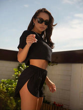 New casual set round neck short sleeve top sexy cross shorts loungewear two-piece set