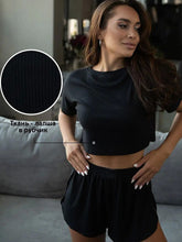 New casual set round neck short sleeve top sexy cross shorts loungewear two-piece set