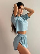 New casual set round neck short sleeve top sexy cross shorts loungewear two-piece set