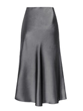 Satin High Waist Solid Color Split Midi Skirt