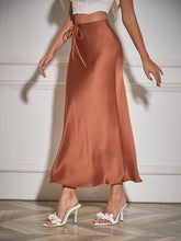 Satin Long Skirt High Waist Drawstring Tie Solid Color Halter Skirt