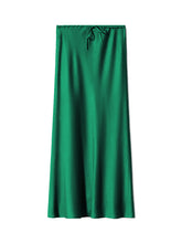 Satin Long Skirt High Waist Drawstring Tie Solid Color Halter Skirt