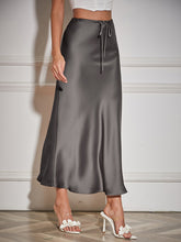 Satin Long Skirt High Waist Drawstring Tie Solid Color Halter Skirt