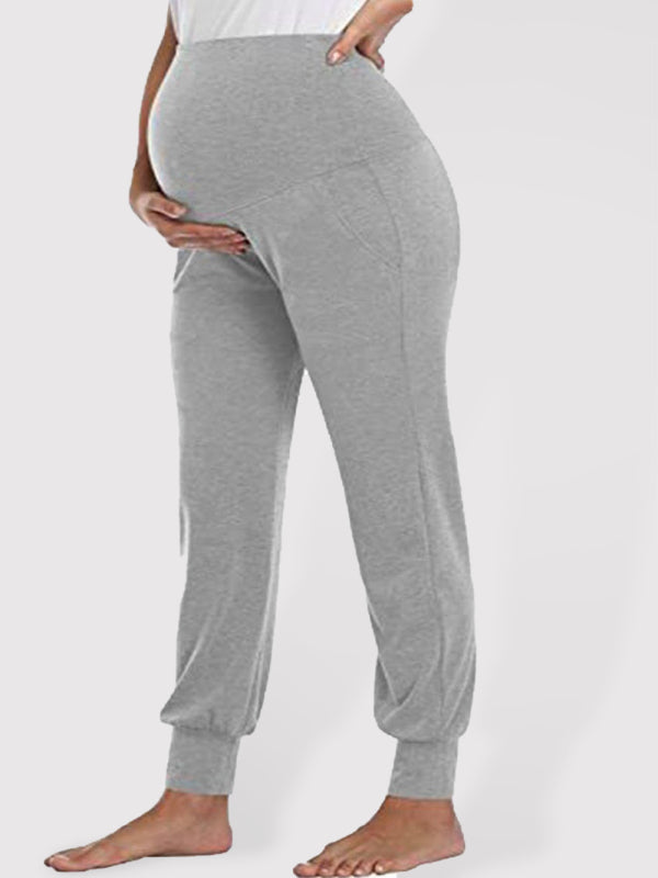 Maternity wear solid color casual pocket belly trousers