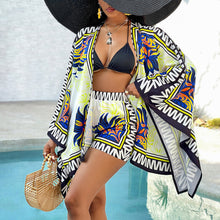 Women's casual printed cardigan shorts two-piece set